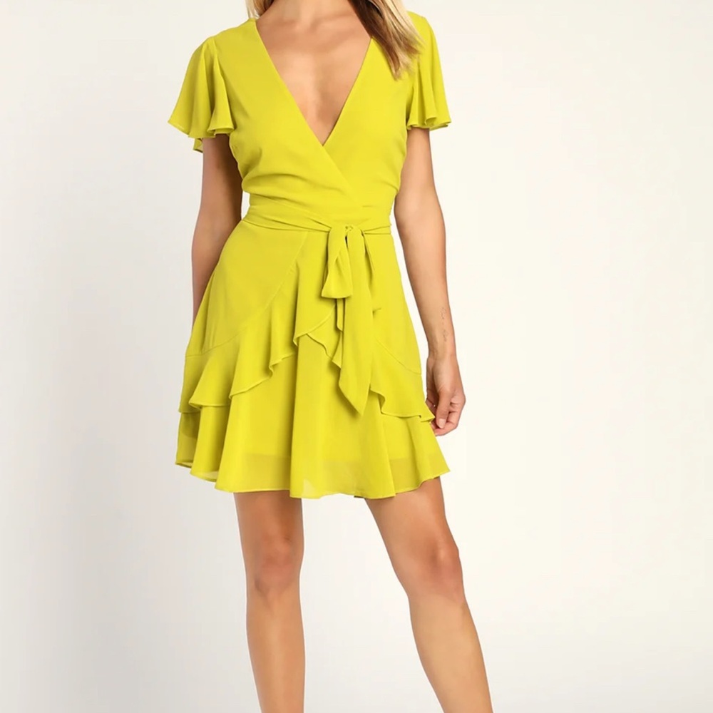 LULUS | “Sweet Like You” Lime Green Ruffled Mini Womens Dress | Size Medium